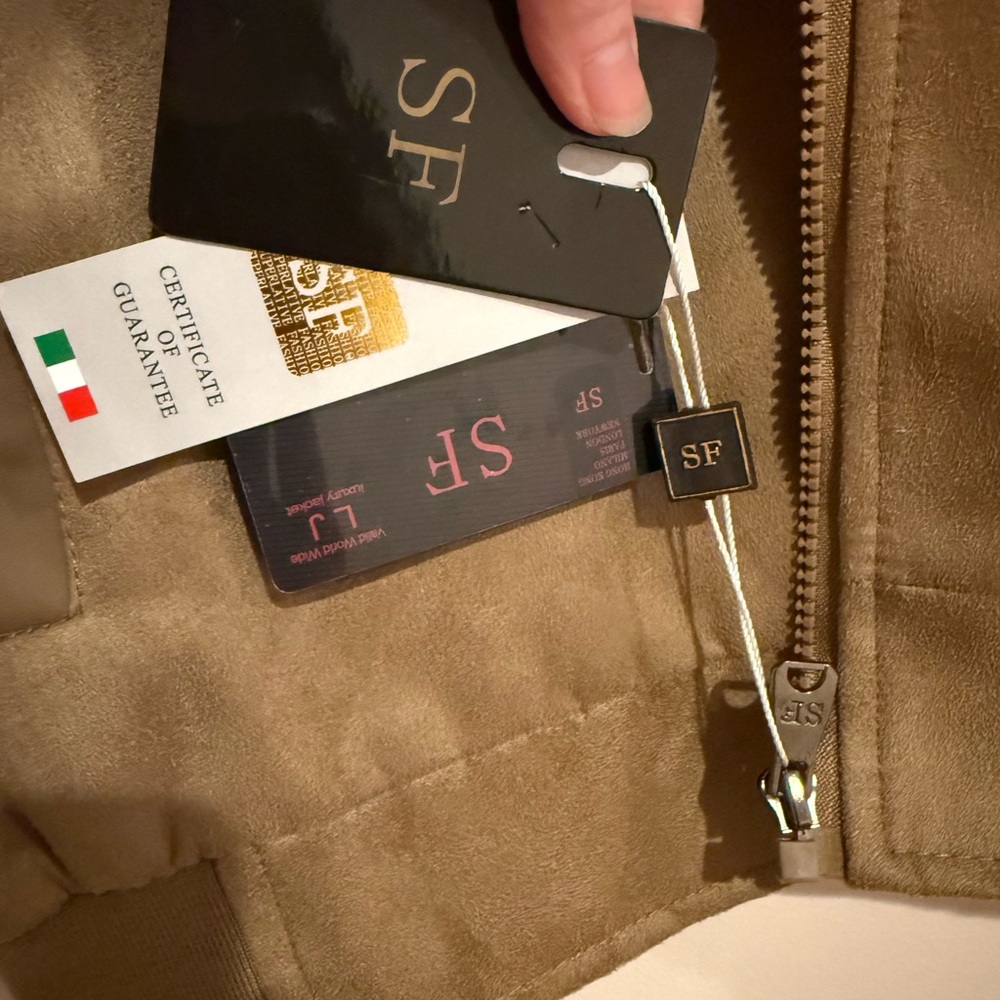 NWT Suede Style Bomber Jacket, Medium, Italian, Faux Leather, 1980's Euro Summer - Picture 5 of 12